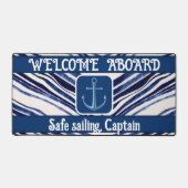 Summer Navy Blue Boat Populäre Stripes Collection Schreibtischunterlage (Vorderseite)