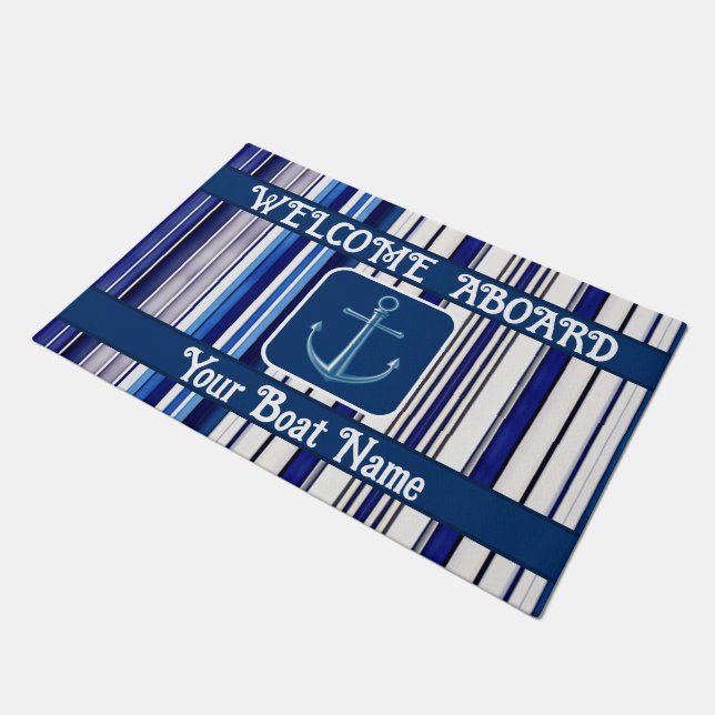 Summer Navy Blue Boot Trendy Stripes Collection Fußmatte (Schrägansicht)