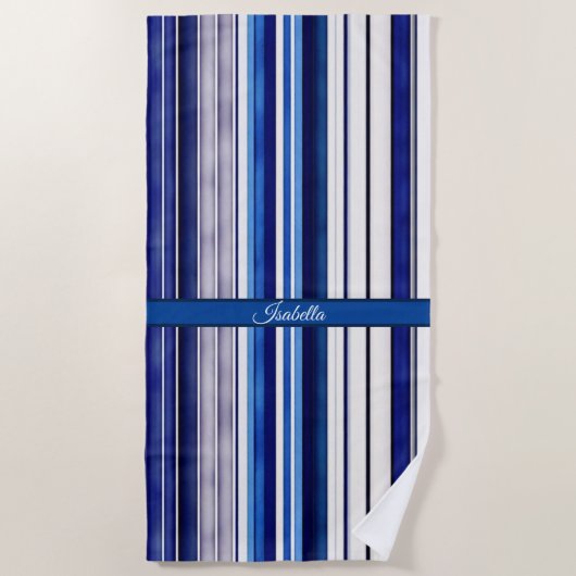 Summer Navy Blue Boot Trendy Stripes Collection Strandtuch (Vorderseite)