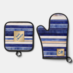 Summer Navy Blue Modern Bootstrip Collection Ofenhandschuh & Topflappen-Set
