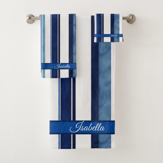 Summer Navy Blue Popular Boat Stripes Collection Badhandtuch Set (Insitu)
