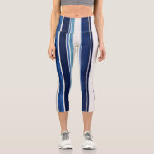 Summer Navy Blue Popular Boat Stripes Collection Capri Leggings (Vorderseite)