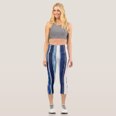 Summer Navy Blue Popular Boat Stripes Collection Capri Leggings (Vorderseite)