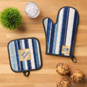 Summer Navy Blue Popular Boat Stripes Collection Ofenhandschuh & Topflappen-Set (Oben Unten)