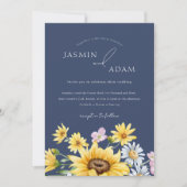 Summer Navy Blue Sunflowers Monogram Wedding Einladung (Vorderseite)