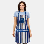Summer Navy Blue Trendboot Stripes Collection Schürze (Getragen)