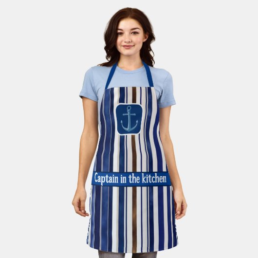 Summer Navy Blue Trendboot Stripes Collection Schürze (Getragen)