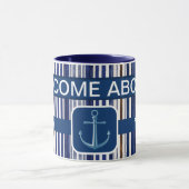 Summer Navy Blue Trendboot Stripes Collection Tasse (Zentrum)
