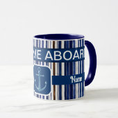 Summer Navy Blue Trendboot Stripes Collection Tasse (VorderseiteRechts)