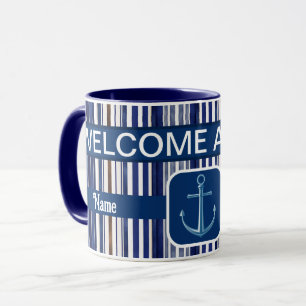 Summer Navy Blue Trendboot Stripes Collection Tasse