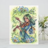 Summer Night Fiddler Fairy Elf Violin Card (Stehend Vorderseite)