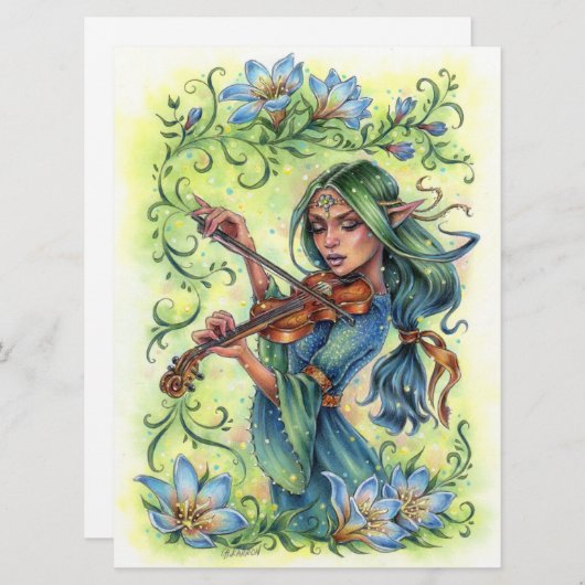 Summer Night Fiddler Fairy Elf Violin Card (Vorne/Hinten)