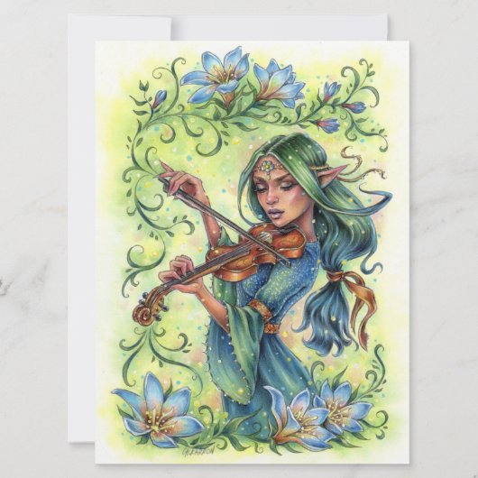 Summer Night Fiddler Fairy Elf Violin Card (Vorderseite)