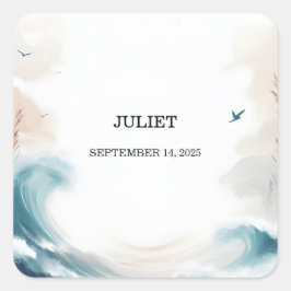 Summer Ocean Beach Blue Water Brautparty Quadratischer Aufkleber