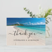 Summer Ocean Beach Hochzeit Dankeskarte (Stehend Vorderseite)