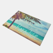 Summer Ocean Beach Palm Tree Aquarellmalerei Fußmatte (Schrägansicht)