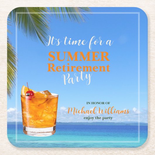Summer Ocean Cocktail Party für Männer im Ruhestan Rechteckiger Pappuntersetzer (Vorderseite)