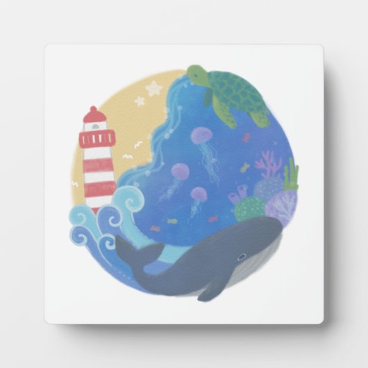 Summer Ocean Whale Turtle & Lighthouse Fotoplatte (Vorderseite)