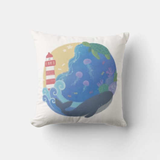 Summer Ocean Whale Turtle & Lighthouse Kissen (Vorderseite)