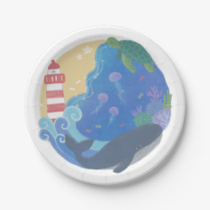 Summer Ocean Whale Turtle & Lighthouse Pappteller