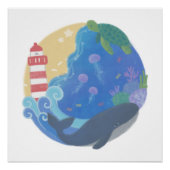 Summer Ocean Whale Turtle & Lighthouse Poster (Vorderseite)