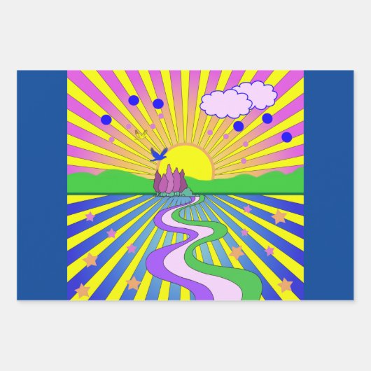 Summer of Liebe Psychedelic Sixties Sunburst Geschenkpapier Set (Vorderseite 3)
