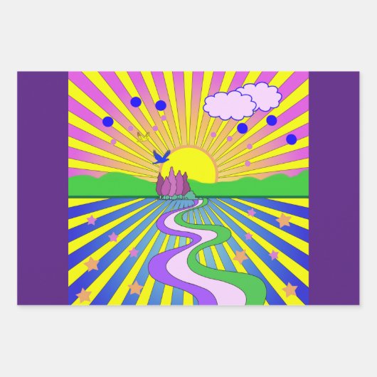 Summer of Liebe Psychedelic Sixties Sunburst Geschenkpapier Set (Vorderseite 2)