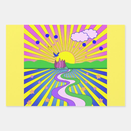 Summer of Liebe Psychedelic Sixties Sunburst Geschenkpapier Set (Vorderseite)