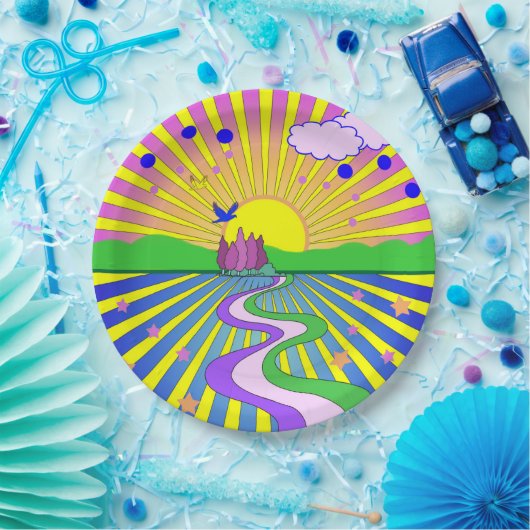 Summer of Liebe Psychedelic Sixties Sunburst Pappteller (Party)