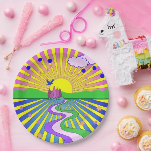 Summer of Liebe Psychedelic Sixties Sunburst Pappteller (Party)