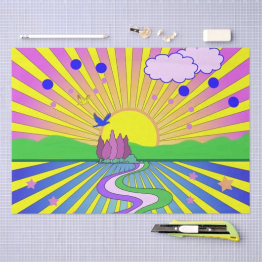 Summer of Liebe Psychedelic Sixties Sunburst Seidenpapier (Handwerk)