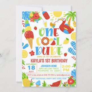 Summer One Cool Dude 1st Birthday Invitation Einladung