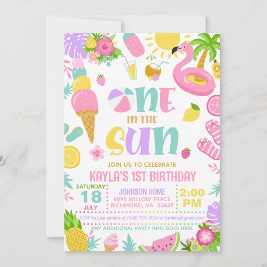 Summer One in the Sun Birthday Party Invitation Einladung (Vorderseite)