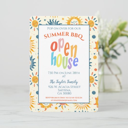 Summer Open House Sunshine Einladung (Stehend Vorderseite)