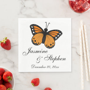 Summer Orange Black Monarch Butterfly Hochzeit Serviette