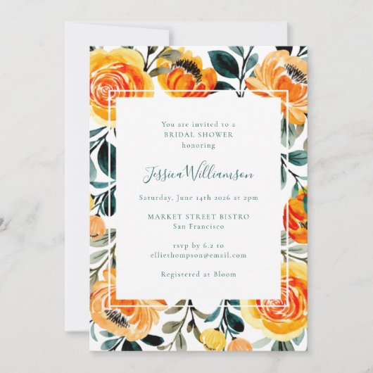 Summer Orange Blume Brautparty Einladung (Vorderseite)