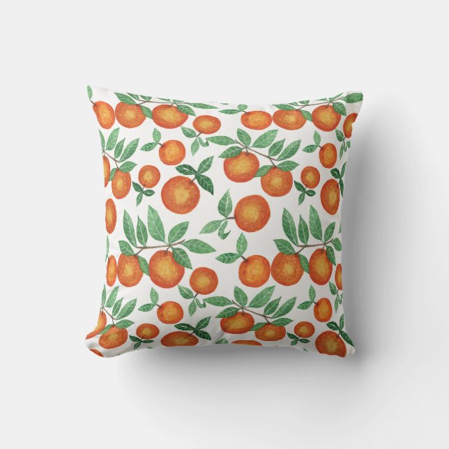 Summer Orange Citrus Wasserfarbe Fruchtmuster Kissen (Vorderseite)