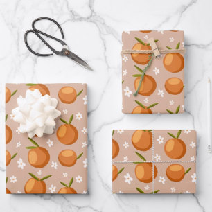 Summer Orange Frucht kleine weiße Blume Muster Geschenkpapier Set