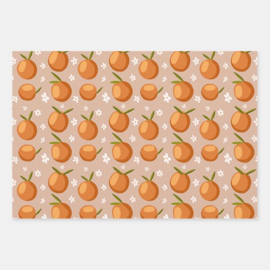 Summer Orange Frucht kleine weiße Blume Muster Geschenkpapier Set (Vorderseite 3)