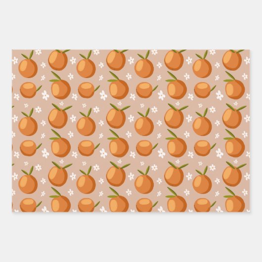 Summer Orange Frucht kleine weiße Blume Muster Geschenkpapier Set (Vorderseite)
