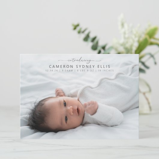 Summer Orange Fruchtfarbe Baby Foto Birth Ankündigung (Stehend Vorderseite)