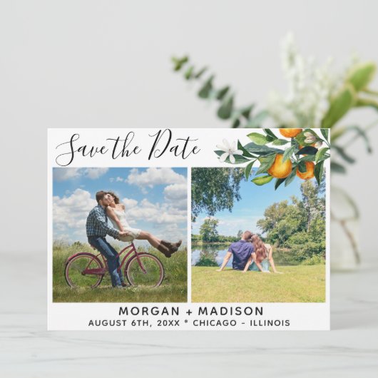 Summer Orange Save the Date Foto Ankündigung (Stehend Vorderseite)