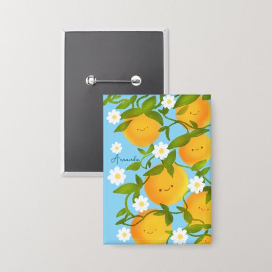 Summer Orange Tree Garden Button (Vorderseite/Rückseite)