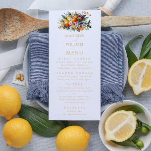 Summer Orange Wedding Personalisierte Menu Menükarte