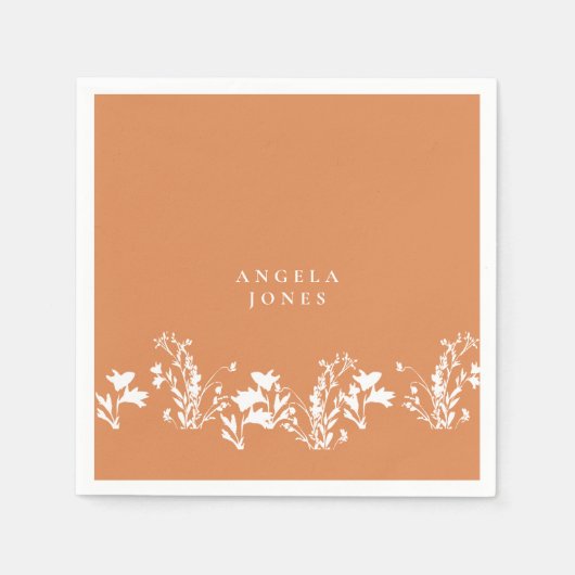 Summer Orange White Floral Custom Brautparty Serviette (Vorderseite)