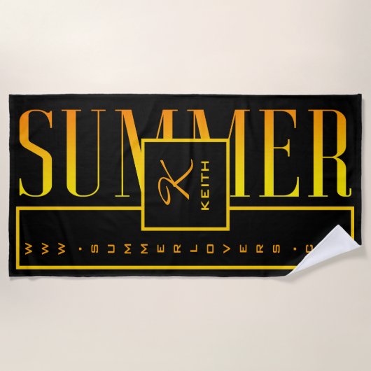Summer Orange Yellow Black Website Name Monogram Strandtuch (Vorderseite)