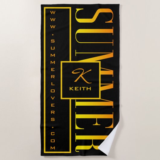 Summer Orange Yellow Black Website Name Monogram Strandtuch (Vorderseite)