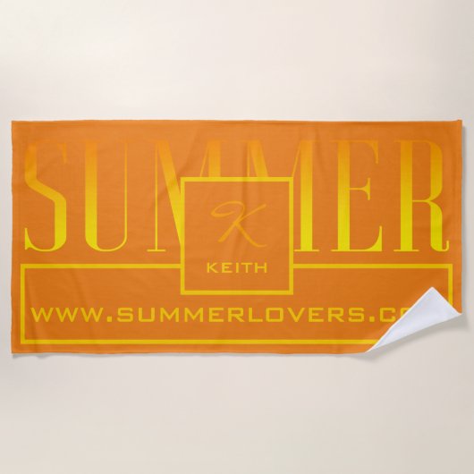 Summer Orange Yellow Website Name Mit Monogramm Strandtuch (Vorderseite)