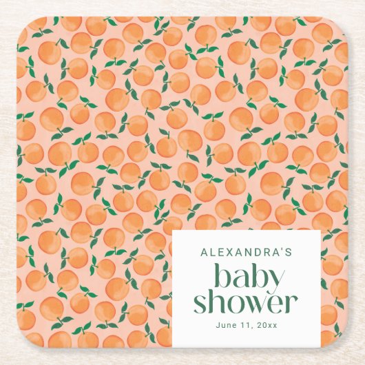 Summer Oranges Fruit Pink Baby Shower Custom Rechteckiger Pappuntersetzer (Vorderseite)