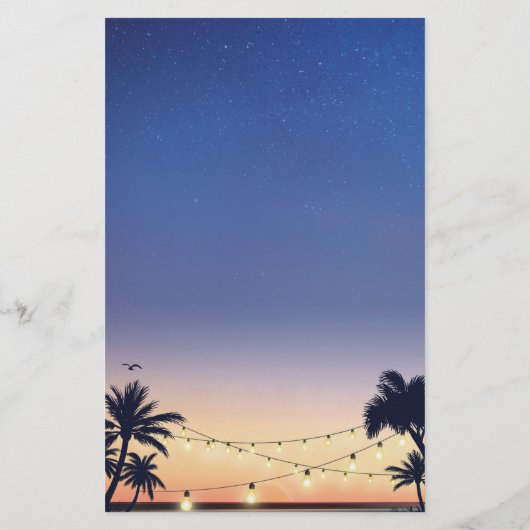 Summer Palm Beach String Light Wedding Menü (Rückseite)